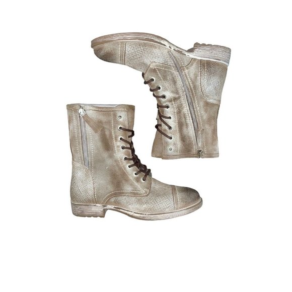 Roan by Bed Stu Womens Size 7 Leather Affair Distressed Combat Boots Zip Lace - Picture 2 of 7